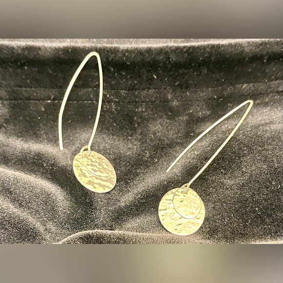 Boho Chic Hammered Sterling Silver Dangle Earrings Ovals Hippie Artsy Metallic - Picture 3 of 17